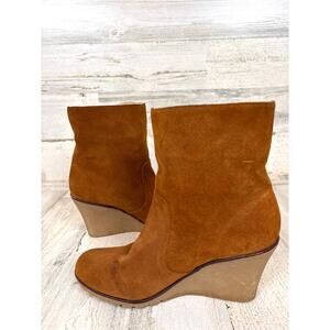 Kelsi Dagger Womens 7 Caramel Brown Suede Fleece Lined Wedge Ankle Boots